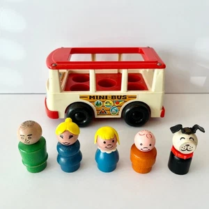 Vintage Fisher-Price Little People Minibus 141 Komplettsatz 4x alle Holzfiguren - Bild 1 von 10