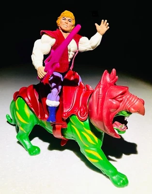 He-Man MOTU - LOTE de 2 - Gato de batalla de los años 80 peleando tigre y príncipe Adam, BONITO Foto 1 de 4