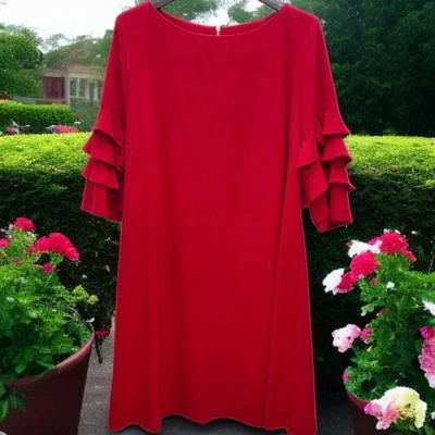 Vestido recto Lane Bryant para mujer 18/20 rojo con volantes mangas 1/2 cremallera trasera salida nocturna  Foto 1 de 4