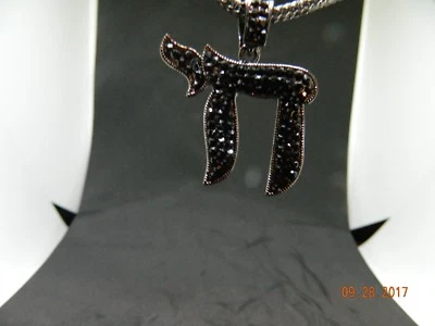 MIP- Chai logo Pendant with black stones/ matching 24 inch snake chain  - Image 1 of 4