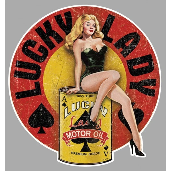 Pin up Lucky Lady Motor Oil Sticker vinyle laminé