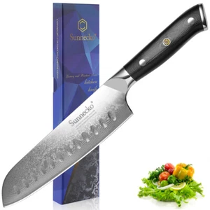 Cuchillo japonés Santoku 7 pulgadas acero Damasco cubiertos de cocina chef rebanadora de sushi - Imagen 1 de 10