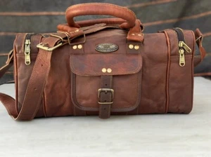 16 Inch Men's Leather Weekend Tote Travel Holdall Duffel Overnight (Dark Brown) - Picture 1 of 8
