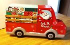 Vintage Christmas "Let It Snow" Tin Truck Storage Box with Santa and Gifts