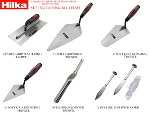 Hilka Steel Plastering Trowel & Hawk, Finishing Trowel, Bucket Trowel FULL SET - Picture 1 of 8