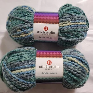 (Lot of 2) Stitch Studio By Nicole Shade Waves Yarn Blue Green Super Bulky 100g - Picture 1 of 5