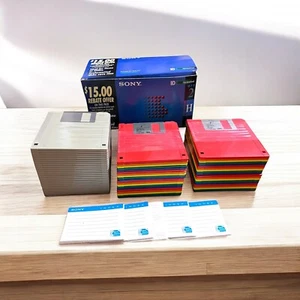 65 NEW Sony & Imation 3.5” Micro Floppy Disk with Blank Labels - Picture 1 of 7