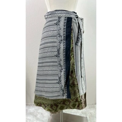 Kariza Designs Silk Blend Reversible Layered Contrasting Prints Wrap Midi Skirt - Image 1 of 4