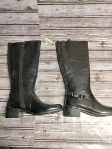 Bussola Tall Riding Boots Women's 39 Trapani Black Burnished Leather Size 8 - Picture 1 of 16