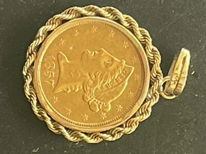 1857 Liberty Gold Half Eagle $ 5 FIVE D-DOLLAR Goldmünze 14K mit LÜNETTE ANHÄNGER - Bild 1 von 10