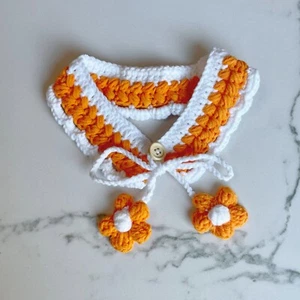 Orange Flower Decorative Crochet Dog Collar with Button Closure, Dog Necklace - Afbeelding 1 van 6