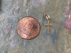 14KT Yellow Gold Tiny Baby Sized Cross Pendant or Earring Use As Charm VERY SMAL - Picture 1 of 6