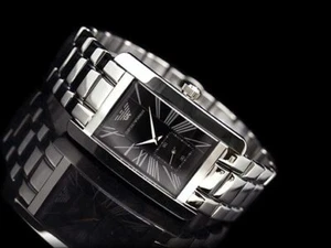 NEW EMPORIO ARMANI MENS WATCH STAINLESS STEEL SQUARE BLACK DIAL AR0156 GENUINE - Imagen 1 de 6