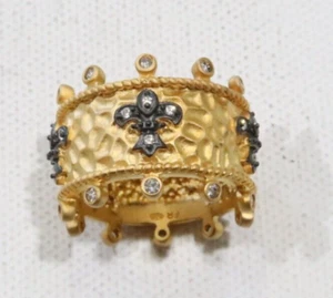 Freida Rothman Gold über Sterling FR 925 Krone Stil Bandring mit Fleur de Lis - Bild 1 von 6