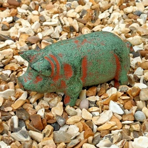 Schwein Gusseisen Ornament gealterte grüne Oberfläche Indoor oder Outdoor Figur - Bild 1 von 6