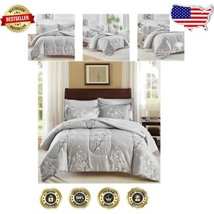 Reversible Twin Size Bed Set - Lightweight Floral Microfiber Comforter & Sheets - Picture 1 of 10