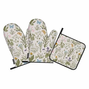 Floral Plant Oven Mitts and Pot Holders Sets Wild Flowers Herbs Heat Resistan... - Picture 1 of 7