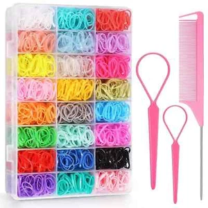 Bandas elásticas para el cabello 24 colores, BEBEEPOO 2000 piezas mini bandas elásticas para el cabello con orga - Imagen 1 de 3