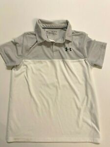 Under Armour Polo Shirt Youth Boy's Loose Fit White Stripe 