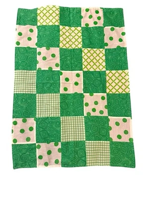 "Manta de regazo vintage hecha a mano verde retazos lunares guinga 37x26""" Foto 1 de 4