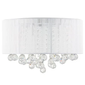 Merra 16" 4-Light Chrome Crystal Chandelier Flush Mount w/ White Coiled Shade - Picture 1 of 9