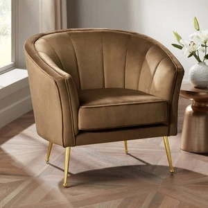 55 Downing Leighton 35 3/4" Wide Brown Velvet Tufted Arm Chair - Picture 1 of 10