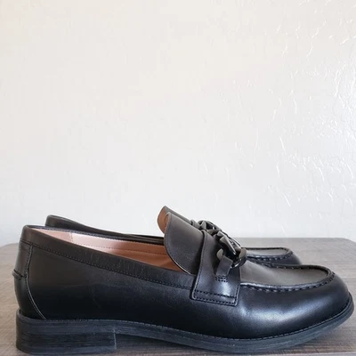 Mocasines sin cordones Cole Haan Stassi de cuero con cadena negros talla para mujer 7,5B Academia Foto 1 de 4