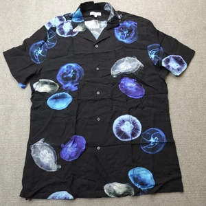 Reiss Mens Shirt Large Black Jellyfish All Over Print NEW - Picture 1 of 7