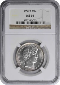 1909-S Barber Silver Half Dollar MS64 NGC - Picture 1 of 4