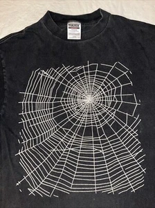 vtg 90s Tultex Spiderweb Spider Web black shirt Large halloween horror goth - Picture 1 of 6