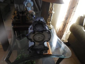 Antiguo reloj de porcelana pintado a mano azul cobalto por Emile Lombart 1884 - Imagen 1 de 19