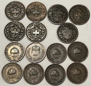 1850 Switzerland 2 Rappens & Hungary coins 1850-1936 . 17 Coins - Picture 1 of 2