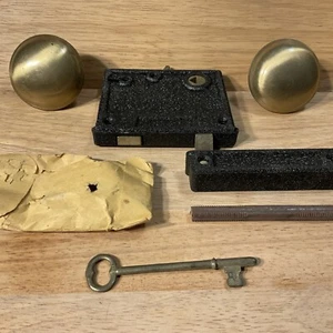 Vintage Rim Lock Set with Brass Knobs With Key - Picture 1 of 10