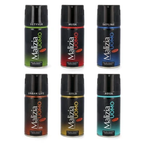 Malizia Men's Dream-Set Deo 6x150ml Vetyver,Musk, Aqua, Gold, Urban Life,Skyline