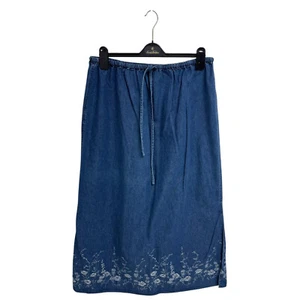 Eddie Bauer women's Maxi skirt Denim Blue embroidery bottom pull on size L - Picture 1 of 9