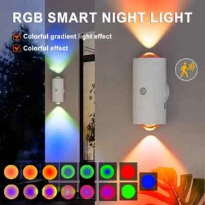 Body Motion Sensor LED Night Light RGB Wall Lamp -Stairs Doorway Bedside Toilets - Picture 1 of 14