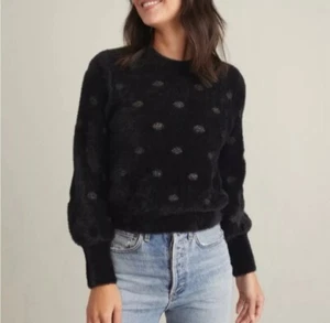 MARINE LAYER NWOT Arielle Crewneck Sweater Black/Funfetti Spots Size Large - Picture 1 of 4