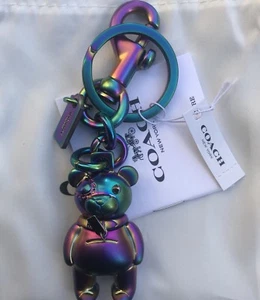 NEW COACH Hologram Iridescent Teddy Bear Purse Charm Key Chain Ring F87166 - Picture 1 of 2