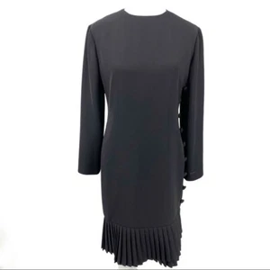 Vintage 80's 90's black shift dress ruffle button detail size 8 knee length  - Picture 1 of 12