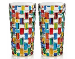NAPOLI HIGHBALL GLASSES - SET OF TWO - HAND PAINTED VENETIAN GLASSWARE - Picture 1 of 1