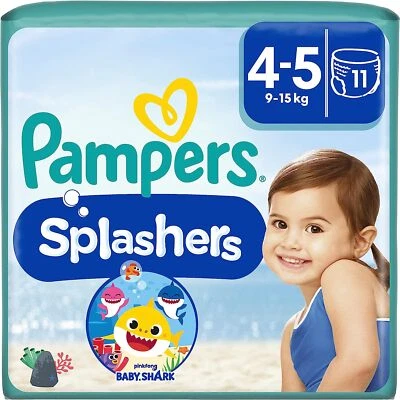 Pampers Windeln Größe 4-5 Splashers Baby Shark Einweg-Schwimmwindeln 11 Stück