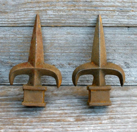 Two Vintage Cast Iron Fence Finials Toppers Architectural Salvage Parts Cover