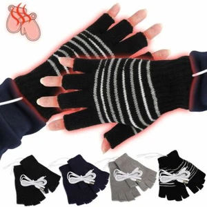 Unisex USB Electric Warmed Heated Gloves Full Half Finger Warmer Winter Mitten - Picture 1 of 20