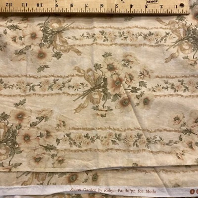 Fabric 2 3/8 Yards Robyn Pandolph Moda 40” Flowers Floral Yellow Brown - Image 1 of 4