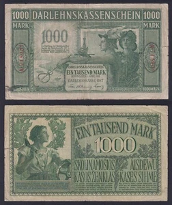 Banconota Lituania Occupazione Tedesca 1000 mark 1918 P.-R134c BB-/VF- RaRa - Picture 1 of 1