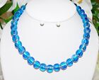 Necklace Beads Glass Lampwork Murano Art Blue Turquoise Clear Aqua Ocean 208b