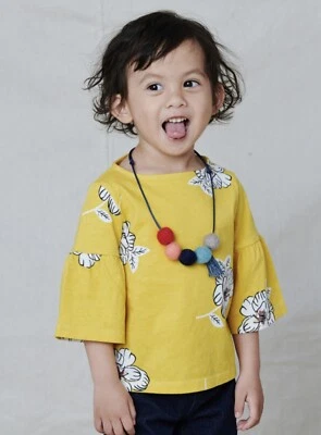 Tea Collection Girls Bell Sleeve Top Tee Blooming Flora Blanca Size 5 - Image 1 of 3