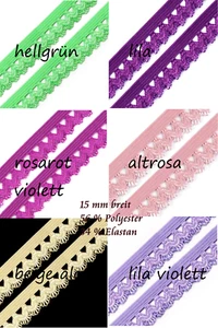 1 Meter Gummiband verziert Rüsche elastisch lila 15 mm Polyester-elastan - Bild 1 von 16