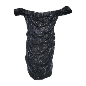 Parallel Lines Black Sequin Party Evening Cocktail Dress Sz 16 Zip Off Shoulder - Picture 1 of 6