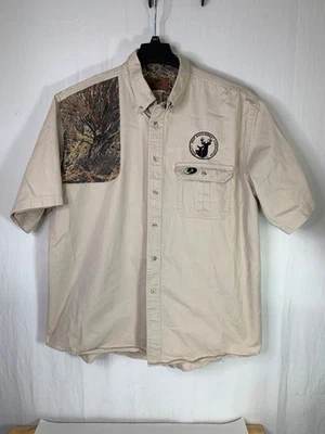 Mossy Oak Quality Deer Management Assoc Tan Camo SS Shooting Shirt Size 2XL - Image 1 of 4